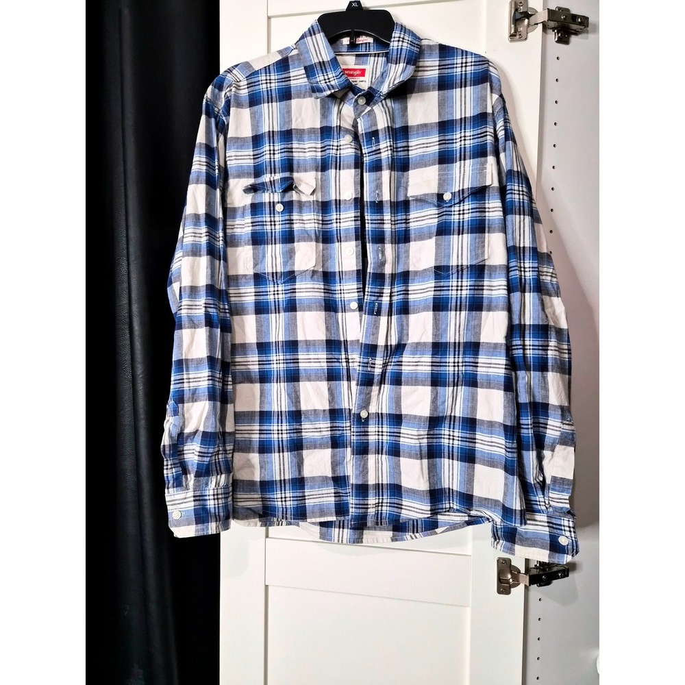 Wrangler Long Sleeve Plaid Button Up‎ Shirt Men's L/G Blue White